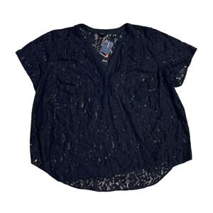 Torrid 3 Harper Lace Flutter Short Sleeve Sz 2X Deep Black Floral Whimsigoth New